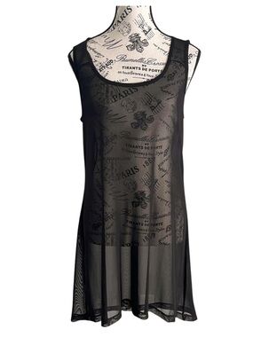 Vintage Y2K Tricotto Sheer Black Mesh Tunic Top Goth Layering Grunge Large